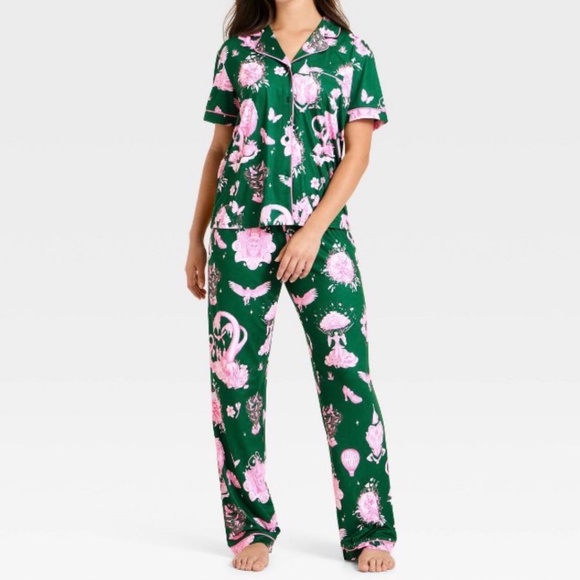 Small Wicked x Katie Kime Women's Graphic Pajama Set - Green - Picture 1 of 4